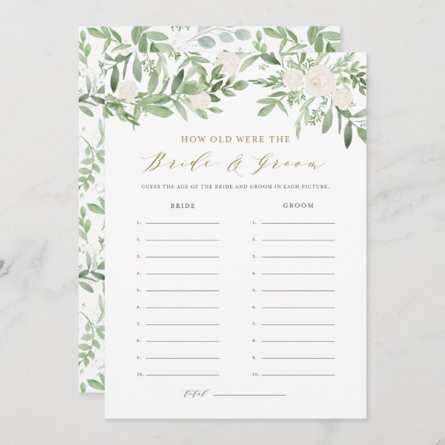 Blommigten för vattenfärgsGrekland Gissa Game Card Inbjudningar (Fram/baksida)