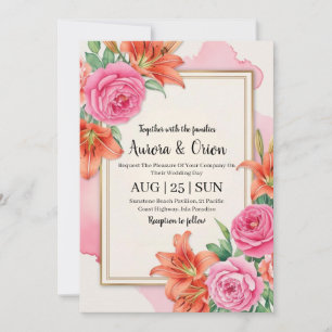 blommigten för viskhet och rosa och orange bröllop inbjudningar