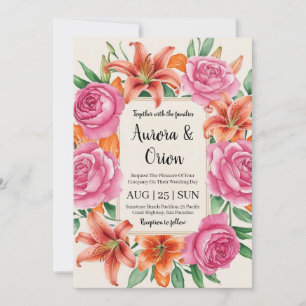 blommigten för viskhet och rosa och orange bröllop inbjudningar
