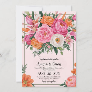blommigten för viskhet och rosa och orange bröllop inbjudningar