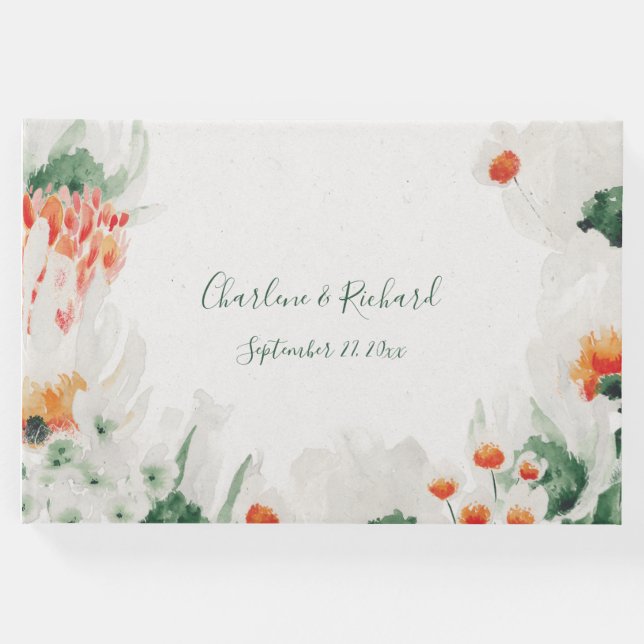 Blommigten Forest Grönt Rustic Orange White Gästböcker (Framsida)