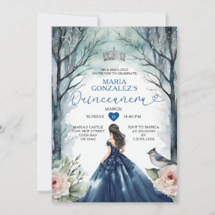 Blommigten Forest Quinceañera (marinblåfärgad damm Inbjudningar