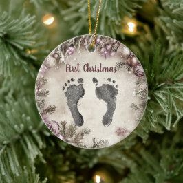 Blommigten Första jul Din Baby Foot Prints Julgransprydnad Keramik
