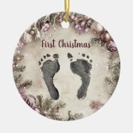 Blommigten Första jul Din Baby Foot Prints Julgransprydnad Keramik