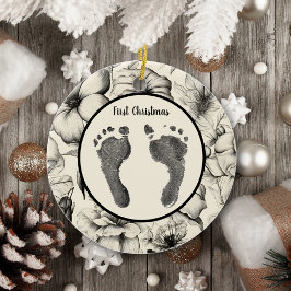 Blommigten Första jul Din Baby Foot Prints Julgransprydnad Keramik