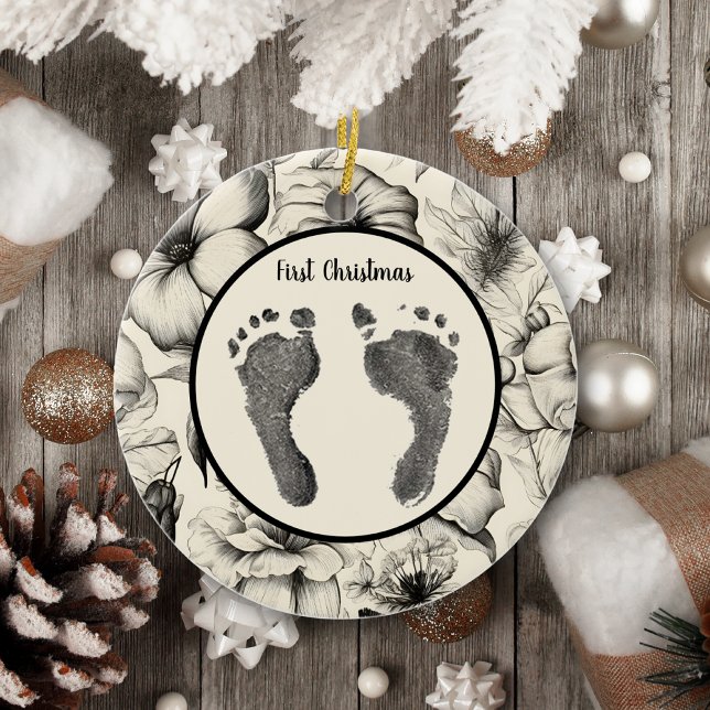 Blommigten Första jul Din Baby Foot Prints Julgransprydnad Keramik (Skapare uppladdad)