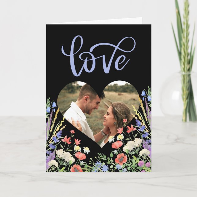 Blommigten Foto Black Valentine Kort (Framsida)