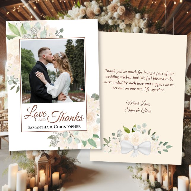 Blommigten Foto och anteckning Bröllop i  persikor Tack Kort (Front/Back)