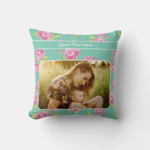 Blommigten Foto/Text/Pastel Shabby Rosa Flowers Kudde