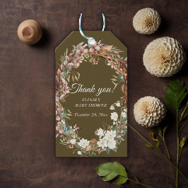 Blommigten Fotobabyskor för Whimsical Woodland Presentetikett