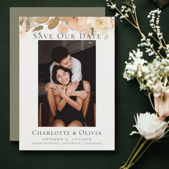 Blommigten FotoElegant Spara datum Bröllop (Photo Elegant Floral Save The Date Wedding from Ricaso)