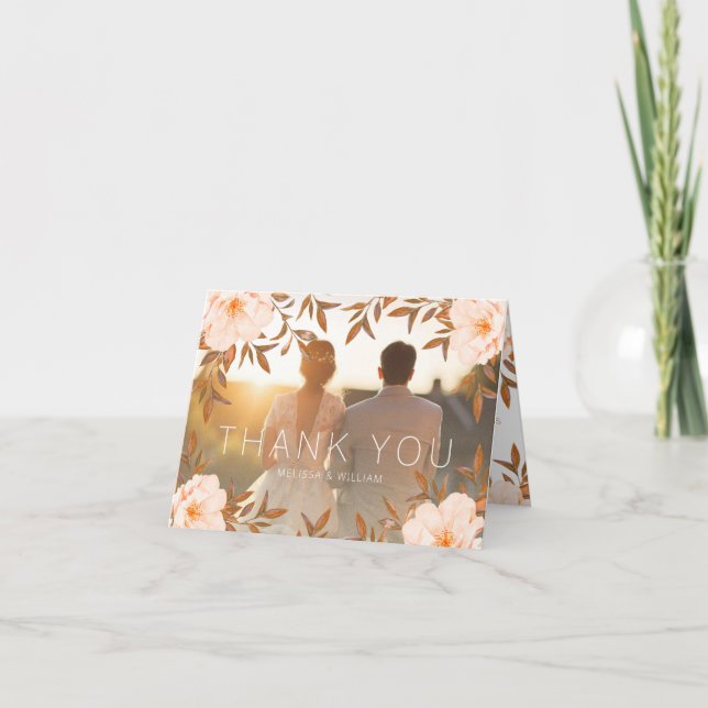 Blommigten Fotovattenfärg Modern Bröllop Tack Kort (Framsida)