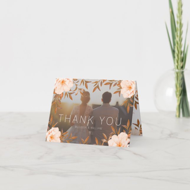 Blommigten Fotovattenfärg Modern Bröllop Tack Kort (Framsida)