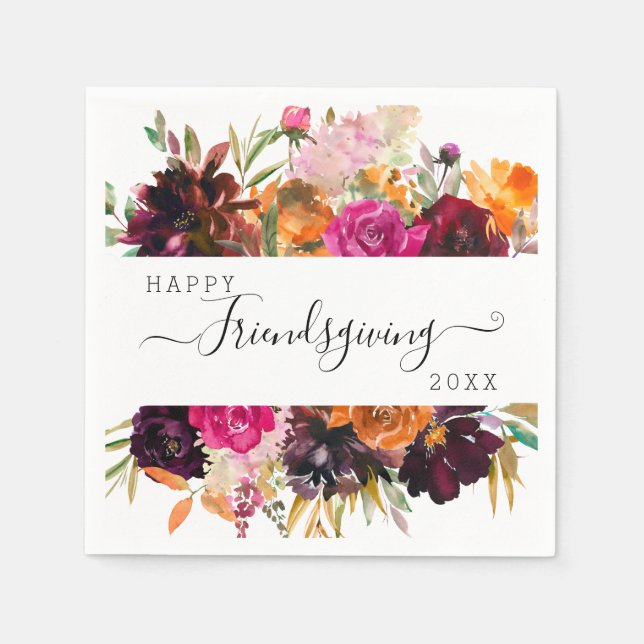 Blommigten Friendsgiving för hösten Boho Watercolo Pappersservett (Framsidan)