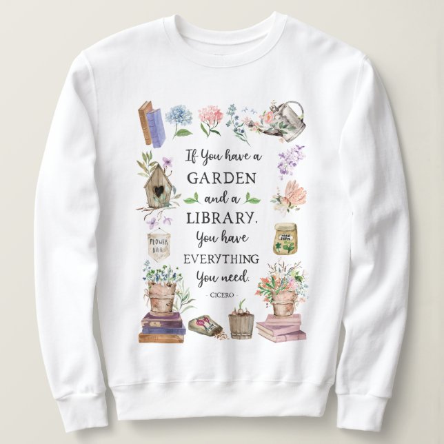 Blommigten Garden för  och Bibliotek T Shirt (Design framsida)