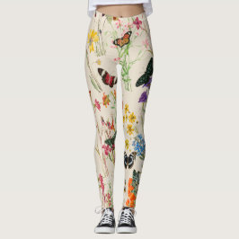 Blommigten Garden för vattenfärgsblommor och fjäri Leggings