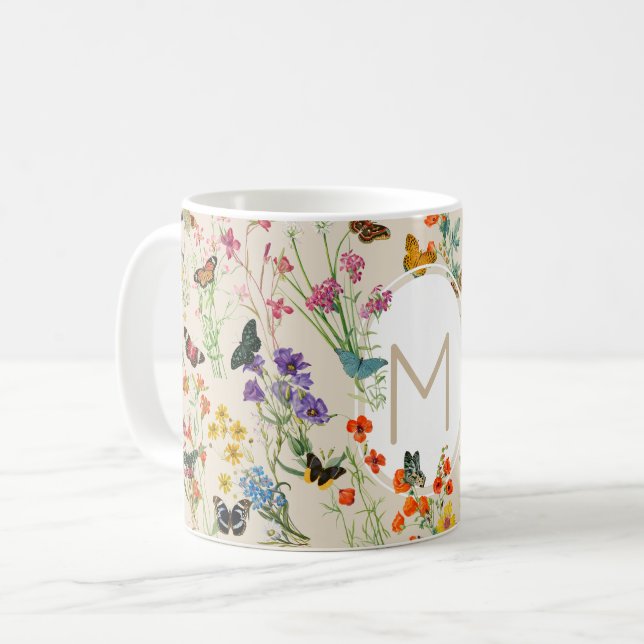 Blommigten Garden för vilda blommor och fjärilar Kaffemugg (Framsida vänster)