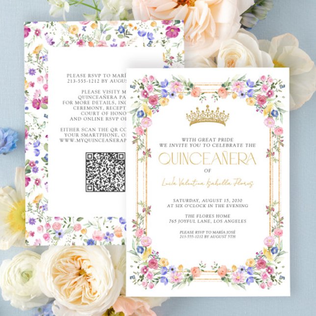 Blommigten Garden QR Quinceañera Inbjudningar (Skapare uppladdad)