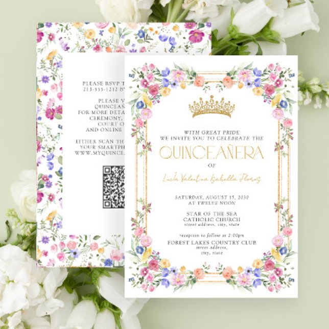 Blommigten Garden Quinceañera (färgämne) Inbjudningar (Skapare uppladdad)