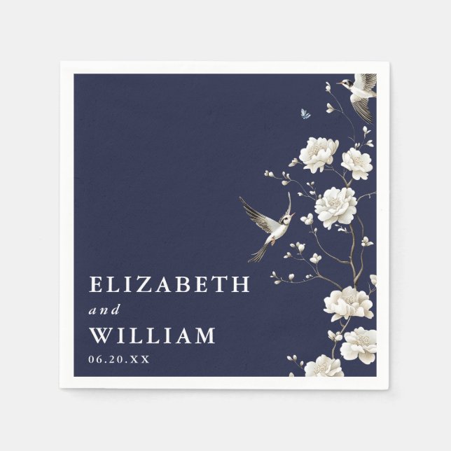 Blommigten Garden WedWedening för marinblå Chinois Pappersservett (Framsidan)