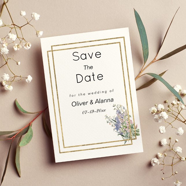 Blommigten Geometric white guld rosa  Spara datum Inbjudningar (Geometric white gold pink floral Save The Date)