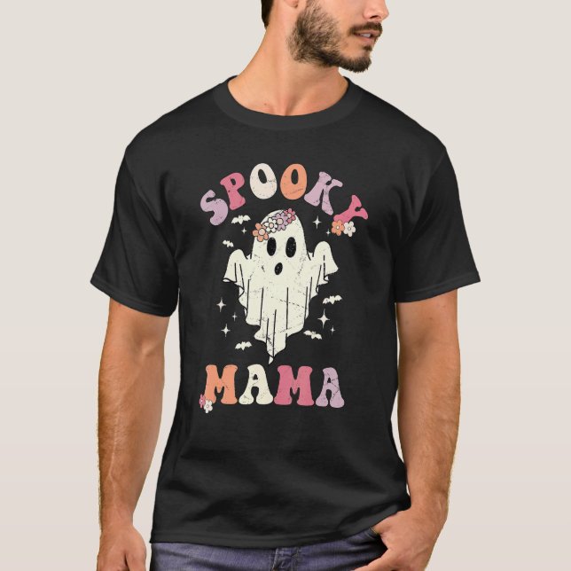 Blommigten Ghost för Spooky Mamma Matching Groovy  T Shirt (Framsida)