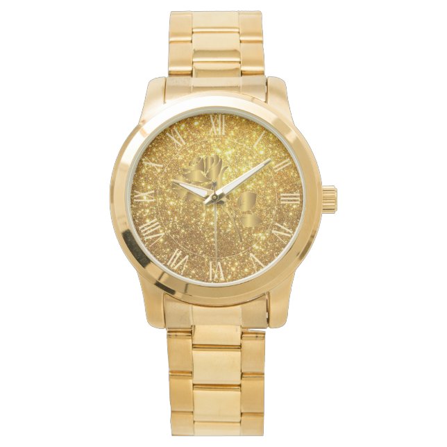 Blommigten Gift Watch i Luxury Guld Glitter Armbandsur (Framsida)