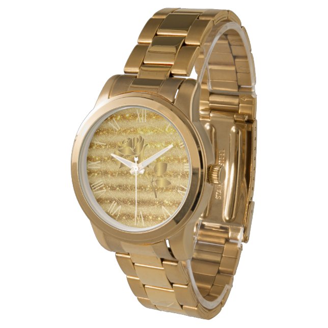 Blommigten Gift Watch i Luxury Guld Glitter Armbandsur (Vinklad)