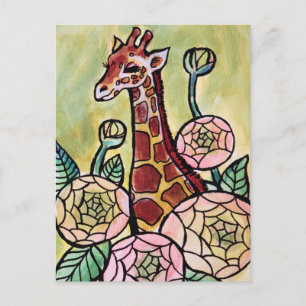 Blommigten Giraffe and Flowers Giraffes illustrati Vykort