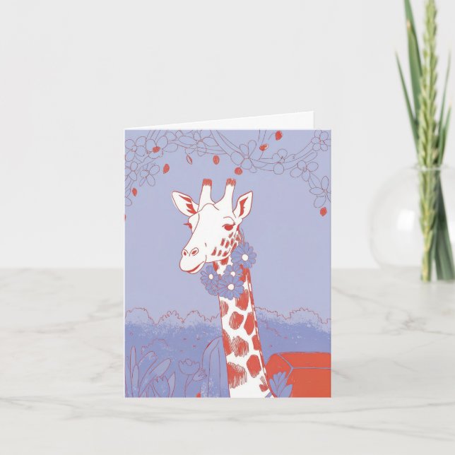 blommigten giraffe foldet kort för grattis på föde (Framsida)