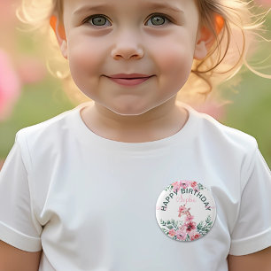 Blommigten Giraffe Ribbon Girl Birthday Knapp