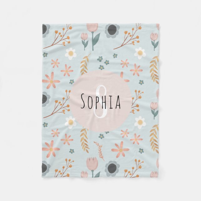 Blommigten Girls Cute Pastel Skriv ut botaniska ba Fleecefilt (Framsidan)