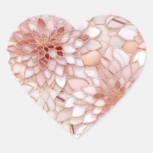 Blommigten Girly Glam Rosa ros Guld Hjärtformat Klistermärke