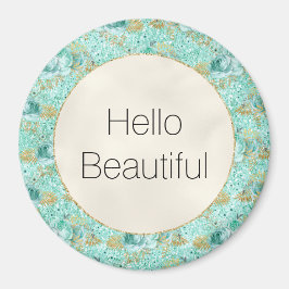 Blommigten Girly Mint Guld Glitter Magnet