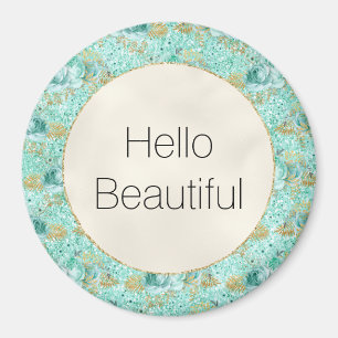 Blommigten Girly Mint Guld Glitter Magnet