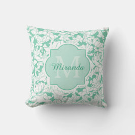 Blommigten Girly Monogram med Namn i modern Mint-G Kudde