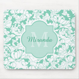 Blommigten Girly Monogram med Namn i modern Mint-G Musmatta