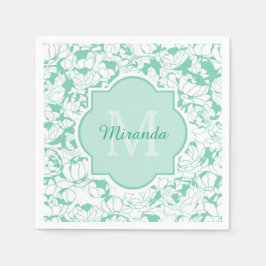 Blommigten Girly Monogram med Namn i modern Mint-G Pappersservett