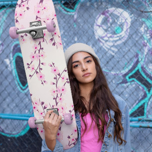 Blommigten Girly Rosa Cherry Blommar Mini Skateboard Bräda 18,5 Cm