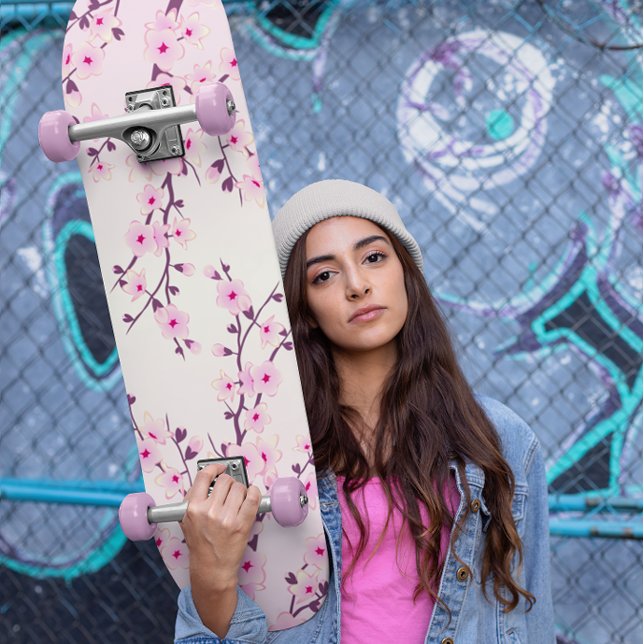 Blommigten Girly Rosa Cherry Blommar Mini Skateboard Bräda 18,5 Cm (Skapare uppladdad)
