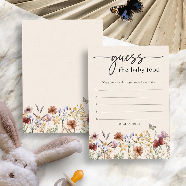 Blommigten gissar matkortet Baby Inbjudningar (Boho Floral Guess The Baby Food Card by Painted Paperie
)
