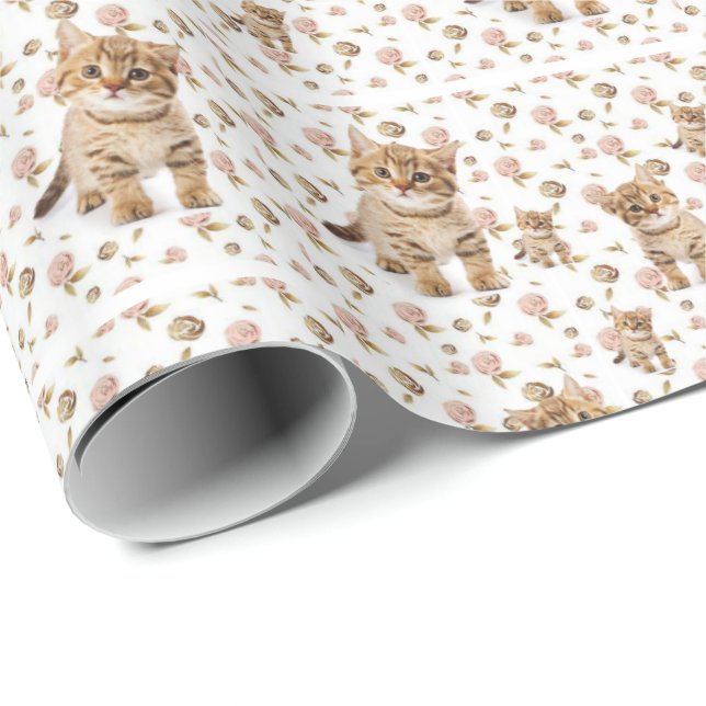 Blommigten Glossy Wrapping Papper Kittens Presentpapper (Rullad Hörn)