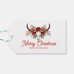 Blommigten god jul Retro Typography Skull 2 Presentetikett