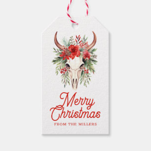 Blommigten god jul Retro Typography Skull Presentetikett