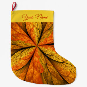 Blommigten Golden Abstrakt Star Fractal Art Namn Stor Julstrumpa