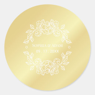 Blommigten Golden med minimal Elegant Runt Klistermärke