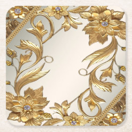 Blommigten Golden Vågigt Löv Papper Underlägg