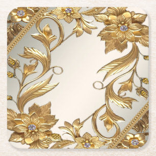 Blommigten Golden Vågigt Löv Papper Underlägg Kvadrat