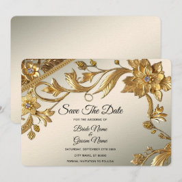 Blommigten Golden Vågigt Löv Spara datum Datumet