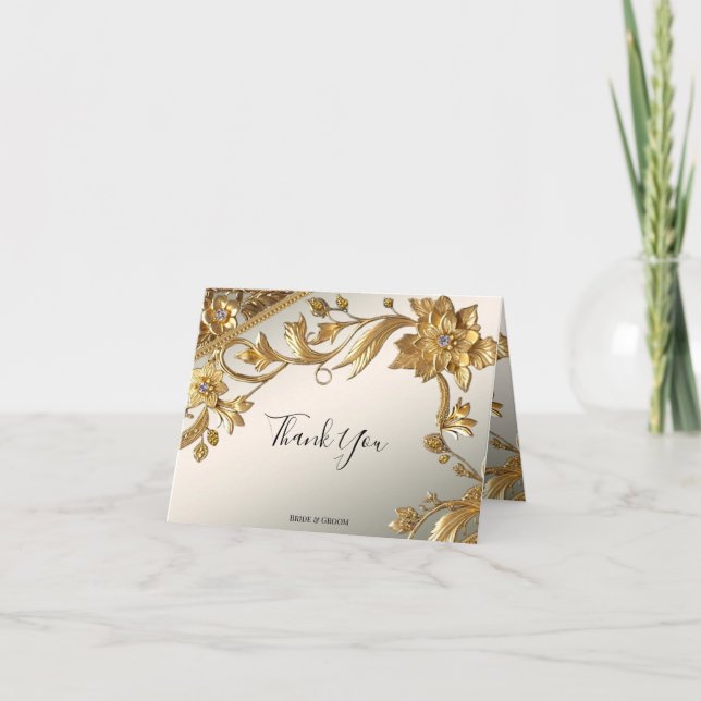 Blommigten Golden Vågigt Löv Tack ditt kort (Framsida)